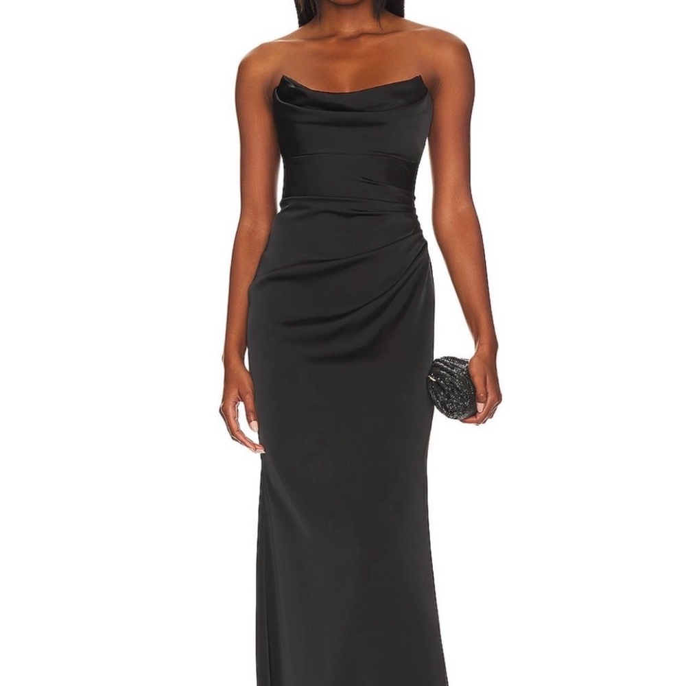 Katie May black satin gown XS